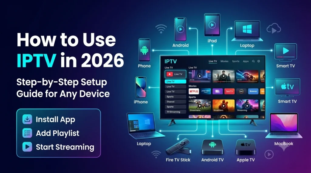 How to use IPTV in 2026 step-by-step setup guide for Android, iPhone, Smart TV, Firestick, Windows, Mac, and Apple TV